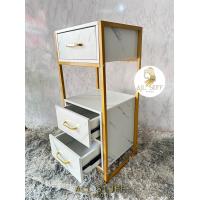 ราคา ชั้นวางของ อเนกประสงค์ สีขาวลายหินอ่อน ขอบทอง 3 ลิ้นชัก ชั้นวางอุปกรณ์เสริมสวย ตู้เก็บอุปกรณ์ทำผม (21197425676)
