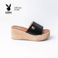 ราคา Playboy รองเท้าส้นตึก ลิขสิทธิ์แท้ รุ่น ST HS232C083 ส้นตันแบบสวมส้นลายริ้ว มี 2 สี สีดำและขาว (18790223841)