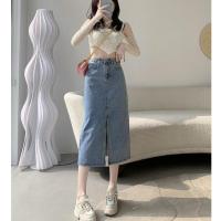 ราคา กระโปรงยีนส์สีดำเอวสูงแยกกระโปรงยีนส์สั้นผู้หญิง2024ใหม่ฤดูร้อนความยาวปานกลาง (21729054327)