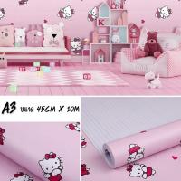 ราคา วอลเปเปอร์ตกแต่งห้อง ลายคิตตี้ สติ๊ก้กอร์ตกแต่งห้อง Wallpaper pvc กันน้ำ มีกาวในตัว กว้าง 45 ซม ยาว 10 เมตร (18338095437)