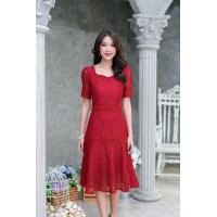 ราคา เดรสออกงาน เดรสทำงาน เดรสลูกไม้เกาหลี เกรดนุ่ม สวมสบายมากค่ะ S 3XL สวยหวานน่ารัก สีชมพู ม่วง ขาว ดำ แดง (19686435728)