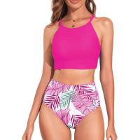 ราคา New Womens Bikini Set High Neck Tropical Leaf Print High Waist Two Piece Swimwear (21481034436)
