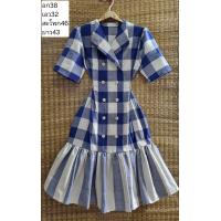 ราคา ชุดเดรสผ้าขาวม้าทอมือ คอพับ กระดุมไม้ ระบาย (21781517078)