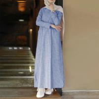 ราคา ชุดเดรสผ้าฝ้ายชุดกระโปรงยาว busana Casual ย้อนยุคแฟชั่นสำหรับผู้หญิงทรงหลวมใส่ได้ทุกฤดู (21604087765)