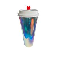 ราคา 10ใบ แก้วน้ำสีรุ้ง แก้วพลาสติก PP สีสวย ทรงสลิม พลาสติกอย่างหนา 12 16 22 ออนซ์ (16871394586)