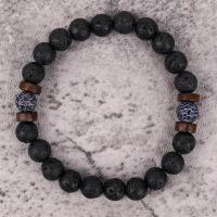 ราคา สร้อยข้อมือลูกปัดแฟชั่น8มม ลูกปัดพลอยสีน้ำเงินธรรมชาติหินหินลาวาภูเขาไฟลูกปัดไม้สร้อยข้อมือผู้ชาย (21364769352)