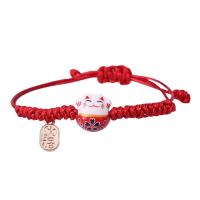 ราคา กำไลคู่กำไลข้อมือแมวกวักนำโชคเซรามิกน่ารักแบบเรียบง่าย2ชิ้นงานถักมือเชือกสีสีแดง (22051221770)