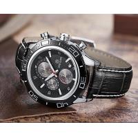 ราคา นาฬิกาข้อมือผู้ชาย สีดำ Mens Watches สายหนังแท้ MEGIR Quartz Waterproof Chronograph Watch รุ่น V03 BLK (6796978159)