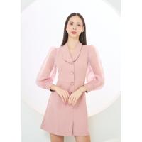 ราคา ALL BEAUTE Dakota Dress suit เดรสสูทปกกล้วย ต่อแขนผ้าออแกนดี้ สีชมพู (22305736806)