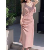 ราคา 7851 pink เดรสยาวรัดรูป สีชมพู สายเดี่ยว ไปทะเลผู้หญิง เกาะอก คนอ้วน โชว์หลัง แฟชั่น ชุดออกงานเรียบหรู (21416211905)