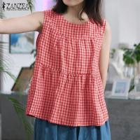 ราคา ZANZEA เสื้อกล้ามสไตล์เกาหลีสำหรับผู้หญิงเสื้อสายเดี่ยวแขนกุดลายสก๊อตสำหรับวันหยุดฤดูร้อน 10 (22099379406)