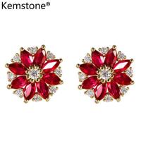 ราคา Kemstone ต่างหูเม็ดเดี่ยวสีทองเค18K ประดับเพทายสีแดงลายดอกทานตะวันเครื่องประดับแฟชั่นขายดี (14198480743)