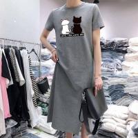 ราคา เดรสยาวเสื้อยืดแฟชั่นผู้หญิงสไตล์เกาหลี คอกลมแขนสั้น เนื้อผ้ายืดหยุ่นดี กระโปรงเสื้อยืดทรงสวย แนวหวานสดวัยรุ่นน่ารัก New Fashion women (1770134297)