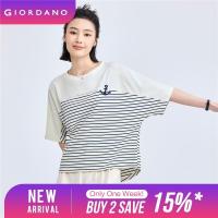 ราคา GIORDANO Women T Shirts Seagull Embroidery Patchwork Tee Stripe Kimono Sleeve Simple Summer Fashion Casual Tshirts 18324214 (21813377809)