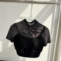ราคา New Fashion Short Sleeve Sports T Shirt Workout Wear Mesh Sports Bra Top One piece Yoga Tank Top (22206956788)