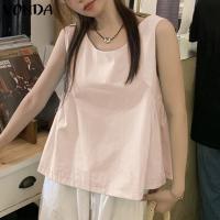 ราคา VONDA เสื้อกล้ามผูกโบว์ด้านหลังสตรีทเสื้อคอลูกเรือแฟชั่นสีล้วนสไตล์หวานสำหรับฤดูร้อน ลายดอกไม้เกาหลี (22385482132)