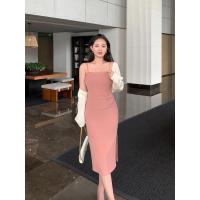 ราคา 7851 pink เดรสยาวรัดรูป สีชมพู สายเดี่ยว ไปทะเลผู้หญิง เกาะอก คนอ้วน โชว์หลัง แฟชั่น ชุดออกงานเรียบหรู (21416211933)