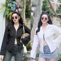 ราคา เสื้อเชิ๊ตแขนยาวซิป มาพร้อมกับสายผูกเอว สวยเย็บทรงเข้ารูป (22239340538)