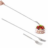 ราคา ชุดช้อนส้อมยาวสแตนเลสสำหรับขนมผลไม้ส้อมอาหารค่ำแบบยืดได้ส้อมเสียบเนื้อเงิน (21717141128)