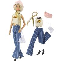 ราคา เสื้อผ้าแฟชั่นชุดสำหรับตุ๊กตาบาร์บี้ชุดตุ๊กตาลายด้านบนสีฟ้าหมวกกระเป๋าผ้าพันคอ1 6อุปกรณ์ตุ๊กตาของเล่นเด็ก (12449323192)