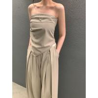 ราคา Chic เสื้อเกาะอกออกแบบพิเศษสำหรับฤดูร้อน ชุดกางเกงสูทขากว้างเอวสูงใส่แล้วดูผอมเพรียว (21872230934)