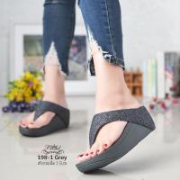 ราคา 198 1 รองเท้าเสริมส้นสูง2 5 นิ้ว หน้าสามเหลี่ยมกลิตเตอร์ เท้าผอมเรียวลด 1ไซส์ (21113989490)