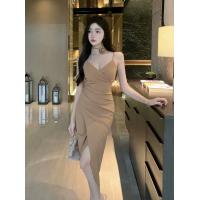 ราคา 7851 pink เดรสยาวรัดรูป สีชมพู สายเดี่ยว ไปทะเลผู้หญิง เกาะอก คนอ้วน โชว์หลัง แฟชั่น ชุดออกงานเรียบหรู (21416211913)