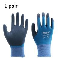 ราคา GMG safety gloves waterproof work gloves Blue polyester gray latex sand coating good adhesion wear resistant rubber gloves Gloves for garden construction good adhesion multiple applications for work (