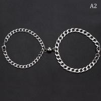 ราคา ourlove4 Hot Sale 2pcs Punk Silver Color Chain Couple Bracelet For Women Stainless Steel Romantic Magnet Men Paired Things Fashion Jewelry Pulsera (21397871909)