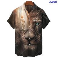 ราคา เสื้อเชิ้ตแขนสั้นพิมพ์ลายลายพระเยซูสำหรับผู้ชายเสื้อฮาวายคอปกสีเดียวแบบเรียบง่ายเสื้อเสื้อผ้าลำลองธุรกิจสำหรับผู้ชาย (20262617873)
