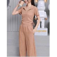 ราคา ชุดเซ็ทผู้หญิง ชุดเว็ทเสื้อเปิดเอวกางเกงขายาว เสื้อครอปแขนสั้น เชือกรูดข้าง เอวลอย กางเกงขายาว TZ818 (21782972519)