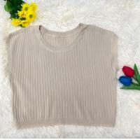 ราคา keu d พร้อมส่ง เสื้อไหมพรม ทรงครอป แขนกุด งานผ้าร่อง (21401961653)