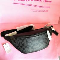 ราคา กระเป๋าคาดอก Coach แท้ รุ่นใหม่ Coated canvas ลาย Signature และหนังแท้ ใช้ได้ทั้งแบบเป็นกระเป๋าคาดอก และคาดเอว COACH 78777 WARREN BELT BAG IN SIGNATURE CANVAS Charcoal Black (21894053827)