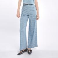 ราคา f fashion กางเกงยีนส์ทรงขากว้างลายโลโก้ FF ผู้หญิง FF Logo Print Wide Leg Denim Trousers 06398 (21763115970)