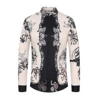 ราคา เสื้อเชิ้ตบูโคนาลำลองพิมพ์ลายโซ่สีทองสไตล์บาร็อคเสื้อเชิ้ตหรูหราสำหรับผู้ชายสีดำอบอุ่นปุ่มแขนยาว (21835766791)