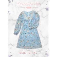 ราคา S XL 9307 งานป้าย Dress World เดรสสั้นทรงบาน แขนยาว ลายดอก ปกฉลุลาย น้องน่ารักสีหวานมากเลยจ้าา (22130585576)