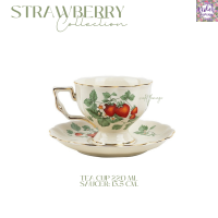 ราคา Violet Flamingo ชุดน้ำชาลายสตรอเบอร์รี่ Strawberry Tea Set กาน้ำชา แก้วชาพร้อมจานรองสีครีมลายสตรอเบอร์รี่สีแดง ขอบทอง (21741366331)
