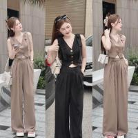 ราคา ชุดเซ็ตขายาว ชุดขายาวชุดทำงาน เสื้อครอปแขนกุด กางเกงขายาวทรงสวย (22053993808)