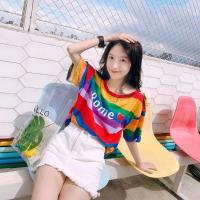 ราคา Ladateens พร้อมส่ง เสื้อยืดลายทาง สีรุ้ง ทรงหลวม ขนาดใหญ่ใส่สบาย สำหรับผู้หญิง 9024 (21692756586)