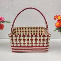 ราคา กระเช้าสานเส้นพลาสติก ตะกร้าสานเส้นพลาสติก ตระกร้าสานเส้นพลาสติก ที่จับโครงลวด หลายขนาด วัดจากขอบปากตะกร้า (14793813602)