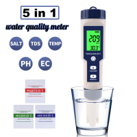 ราคา เครื่องวัดความเค็มความเป็นกรด ด่างแบบ5ใน1ตัววัดค่าPh tds ec ความเค็ม อุณหภูมิมีไฟส่องจากด้านหลัง (21632590688)