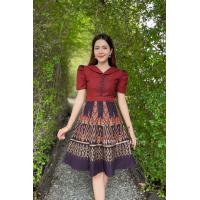 ราคา ชุดเดรสผ้าไทย ชุดใส่ทำงาน ใส่เที่ยวได้ ผ้าฝ้ายพิมพ์ทองอัดกาวทั้งชุด (21459140777)