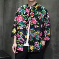 ราคา Loldeal เสื้อเชิ้ตแขนสั้นลายดอกไม้ขนาดใหญ่ตะวันออกเฉียงเหนือของผู้ชายเสื้อชุดจีนแบบยืนขึ้นกระดุมคอเสื้อ (21585877248)