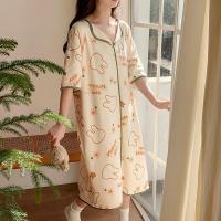 ราคา Hengshanyu ชุดนอนแขนสั้นสำหรับผู้หญิงชุดนอนผ้าฝ้ายบางเสื้อใส่อยู่บ้านแผ่นซิลิโคนแปะหน้าอกกระโปรงยาวปานกลาง (21991932738)