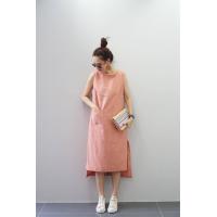 ราคา ชุดเดรสแฟชั่น เนื้อผ้าลินินแต่งกระดุมจริงด้านข้าง ommishop pup 8914 (8209663712)