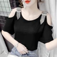 ราคา Black Blouse Plus Size Women Short Sleeve Off Shoulder Top New Design Korean Trendy Loose Cotton Shirt (17942763270)