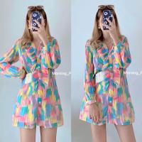 ราคา มินิเดรสอัดพลีทลายดอกผ้าชีฟอง (22115446780)