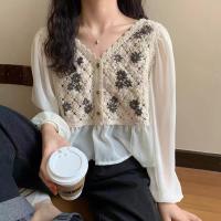 ราคา 1968 พร้อมส่ง เสื้อลูกไม้ เสื้อถักนิตติ้งลายดอกไม้ น่ารักๆ ผ้าถักงานปักลายดอกไม้ (14001610495)