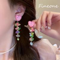 ราคา ต่างหูรูปหยดน้ำพู่ลูกปัดหินหลากสียาวสำหรับผู้หญิงต่างหูระย้าหัวใจ (21695130608)