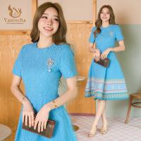 ราคา ชุดเดรส ชุดออกงาน ผ้าฝ้าย ผ้าฝ้ายทอลายไหมอุตรดิตถ์ ชุดไปวัด ทำบุญ สีฟ้า ลายไทย (22278195615)